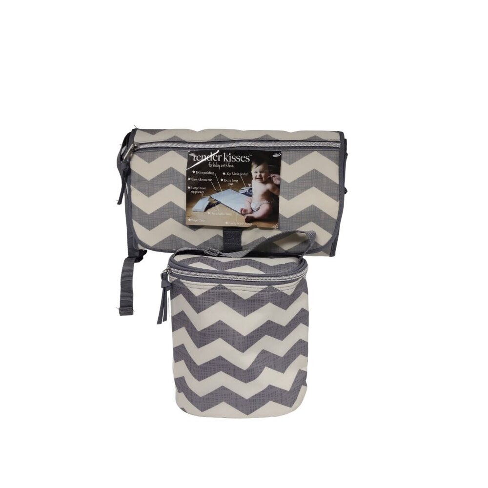 Tender Kisses Diaper Bag & Insulated Bottle Bag Set  Chevron Pattern